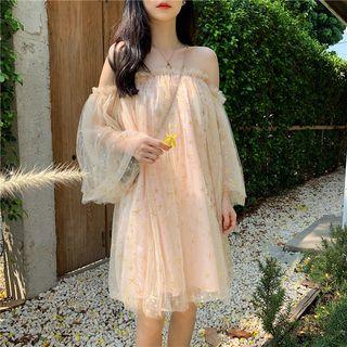 Bronzing Star Off-shoulder Mesh Dress