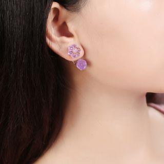 Retro Bead Flower Swing Earring 925 Sterling Silver - Purple - One Size