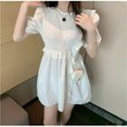 Short-sleeve Shirred Frill Trim Mini A-line Dress