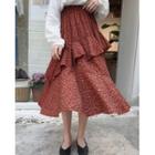Floral Print Flounced Midi Skirt