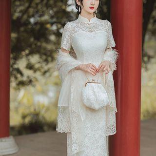 Short-sleeve Lace Qipao / Cape / Set