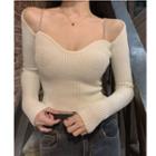 Long-sleeve Cold Shoulder Chained Knit Top