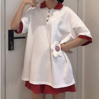 Set: Contrast-trim Loose-fit Polo Shirt + Shorts