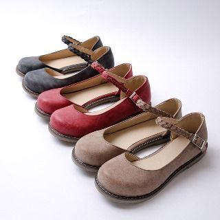 Braided Ankle Strap Round Toe Flats