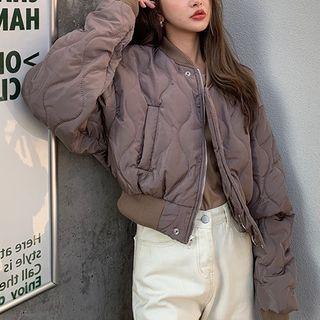 Padded Baseball Jacket Grayish Coffee - One Size