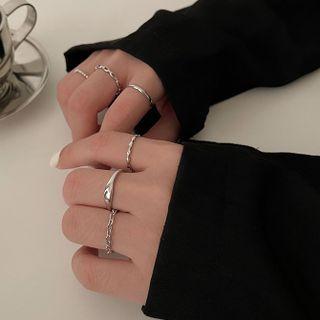 Set Of 6 : Alloy Open Ring (assorted Designs) Set Of 6 - Silver - One Size