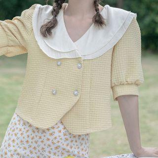Puff-sleeve Collar Cropped Blouse