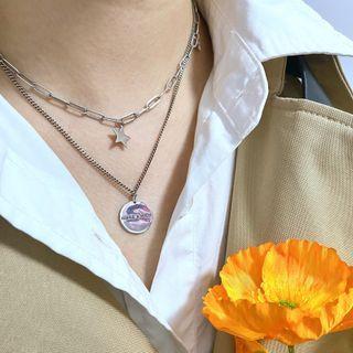 Star Layered Necklace 1 Pc - Silver - One Size