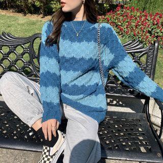 Mock-neck Two-tone Striped Sweater
