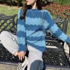 Mock-neck Two-tone Striped Sweater