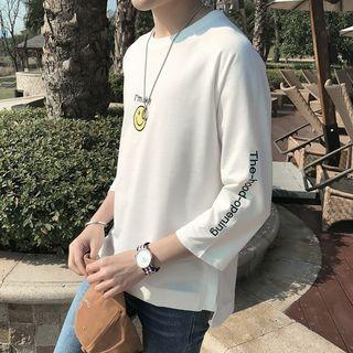 Smiley Face Embroidered 3/4 Sleeve T-shirt