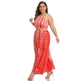 Printed Halter-neck Cut-out Maxi A-line Dress