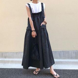 Midi A-line Overall Dress Dark Blue - One Size