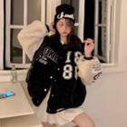 Embroidered Two-tone Fluffy Baseball Jacket