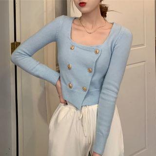 Long-sleeve Scoop-neck Knit Crop Top