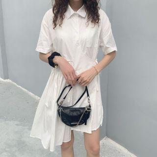 Irregular Hem Short-sleeve Collared Dress