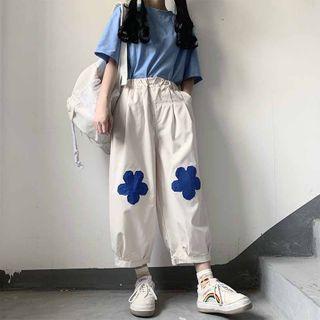 Flower Applique Wide-leg Cropped Pants