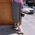 Faux Pearl Midi Straight-fit Skirt