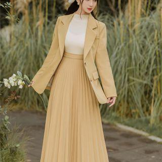 Set: Buttoned Blazer + Pleated Midi Skirt