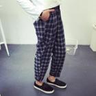 Baggy Plaid Pants Dark Gray - One Size