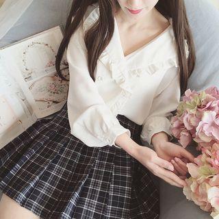 Plain Frill Trim Chiffon Shirt