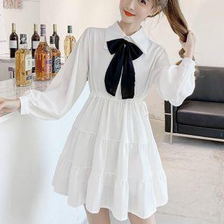 Balloon-sleeve Bow A-line Shirtdress