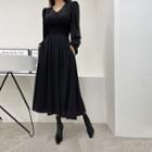V-neck Smocked-waist Long Dress