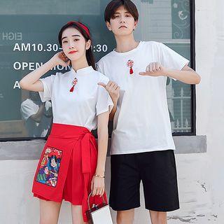 Couple Matching Short-sleeve Chinese Character T-shirt / Shorts / A-line Skirt / Set