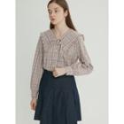 Snug Club Plaid Blouse With Frilled Collar Pink - One Size