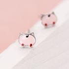 Piggy Ear Stud 1 Pair - Stud Earrings - Pink & Silver - One Size