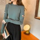 Elbow-cutout Plain Long-sleeve T-shirt