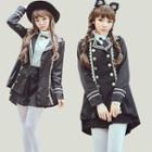 Double-breasted Jacket / Ruffle Trim Blouse / Ruffle Hem Shorts