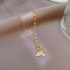Butterfly Rhinestone Pendant Stainless Steel Necklace Gold - One Size