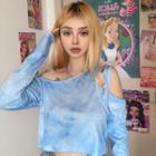Long-sleeve Cold Shoulder Tie-dyed T-shirt