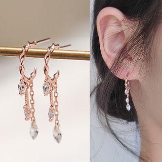 925 Sterling Silver Faux Crystal Fringed Earring 1 Pair - Rose Gold - One Size
