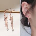 925 Sterling Silver Faux Crystal Fringed Earring 1 Pair - Rose Gold - One Size