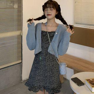 Spaghetti Strap Floral Mini A-line Dress / Cropped Cardigan