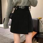 High-waist Plain Slit A-line Mini Skirt