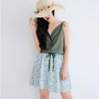 Set: Plain Camisole Top + Floral Print A-line Skirt