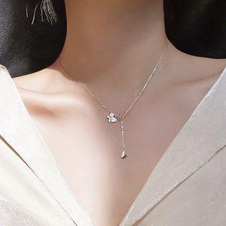 925 Sterling Silver Butterfly Rhinestone Pendant Y Necklace