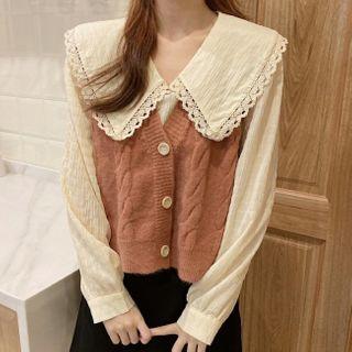 Lace Trim Blouse / Knit Vest