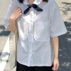 Pocket Detail Elbow-sleeve Shirt With Neckerchief