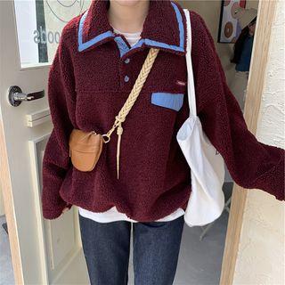 Faux Shearling Polo-neck Pullover