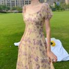 Floral Short Sleeve Square Neck A-line Dress