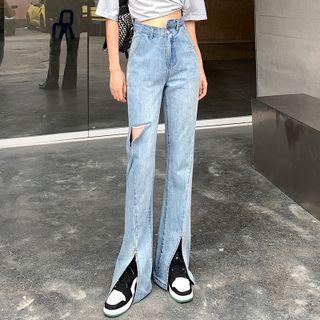 Distressed Slit Boot-cut Jeans (various Designs)