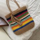 Color Panel Woven Tote Bag As Shown In Figure - One Size