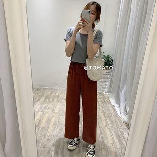 High Waist Lace Up Chiffon Wide Leg Pants