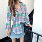 Plaid Long Sleeve Blouse As Shown In Figure - One Size