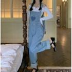 Off-shoulder Ruffle Tim Top / Heart Printed Denim Jumpsuit
