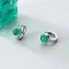 Sterling Silver Hoop Earring 1 Pair - Green & Silver - One Size